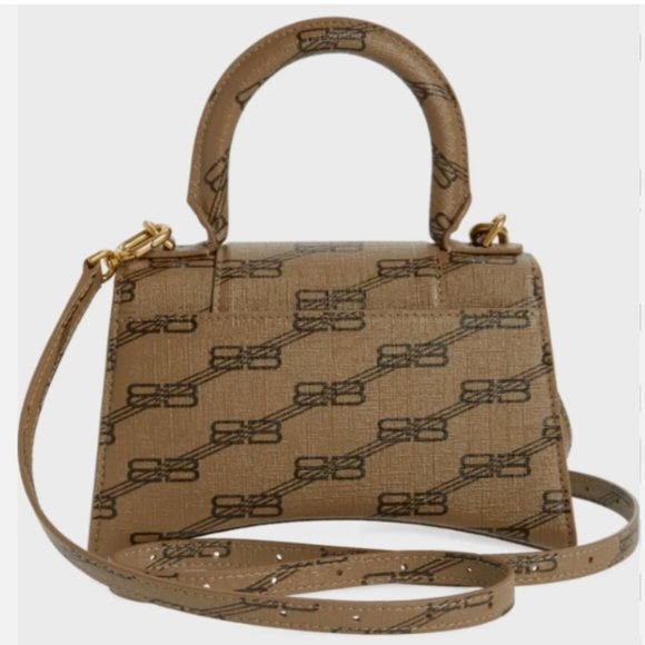 BALENCIAGA EXTRA SMALL HOURGLASS LICENSE LOGO CANVAS TOP HANDLE BAG in BEIGE - Picture 4 of 13